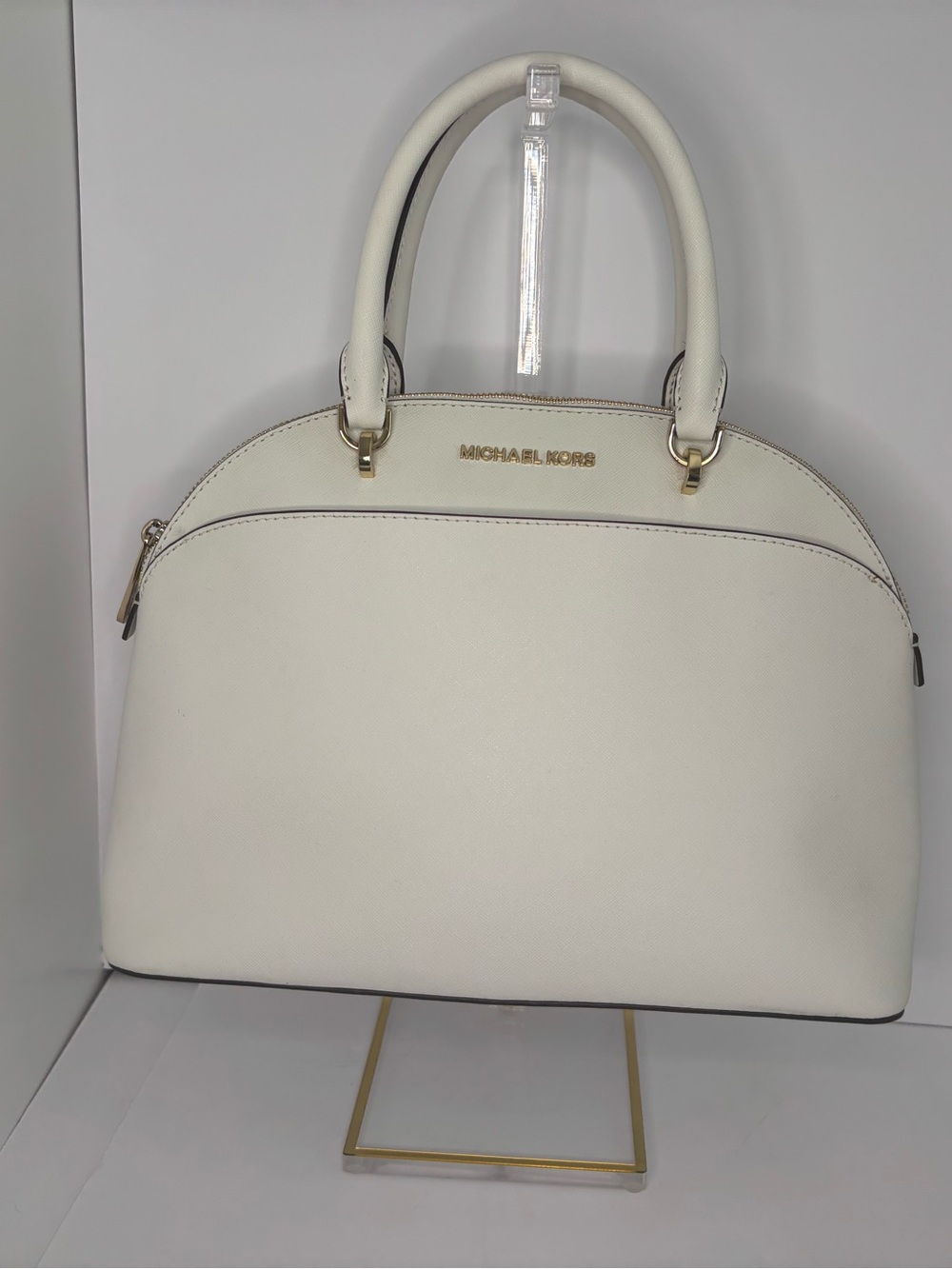 Michael Kors White Dome Satchel with Gold Hardware